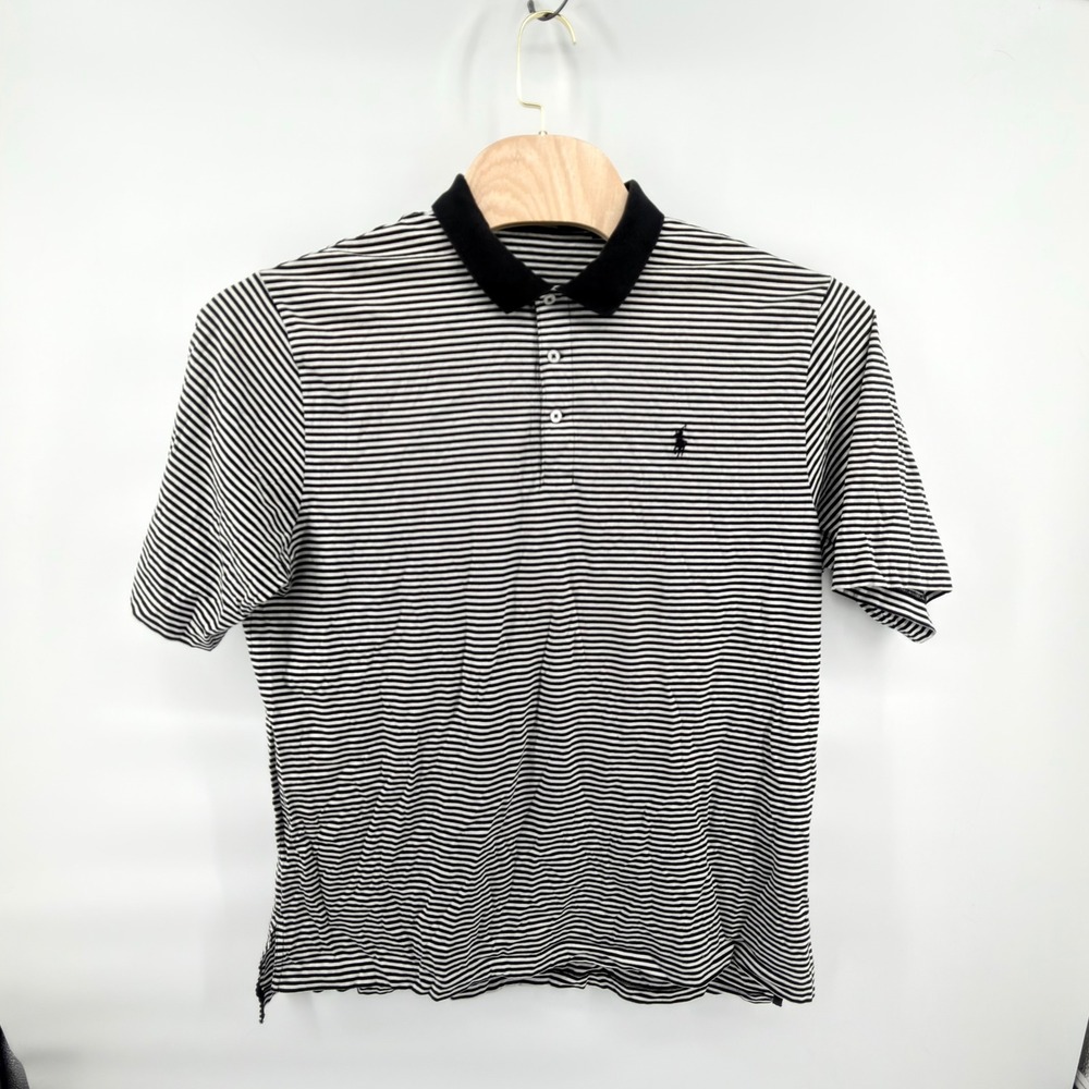 Polo Golf Ralph Lauren Shirt Mens XL Black White Striped Pima Cotton Polo Pony